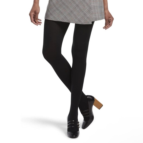 NEW HUE Womens S / M Fashion Sweater Tights Non Control Top Black Brushed Lining - Picture 3 of 6